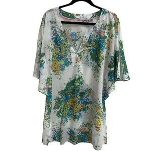 Boden White & multicolor abstract floral print Tunic with Flutter Sleeves Small
